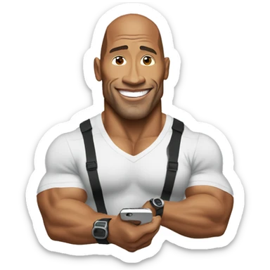 dwayne johnson holding a mobile phone sticker