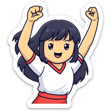 East Asian woman with long black straight hair and bangs cheering for Doosan Bears baseball team sticker