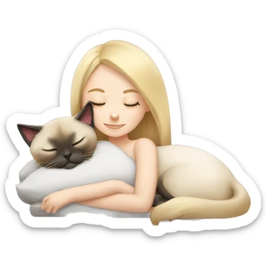 Blonde girl sleeping with Siamese cat sticker