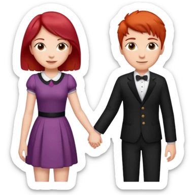 Red haired girl with black hair boy romance sticker