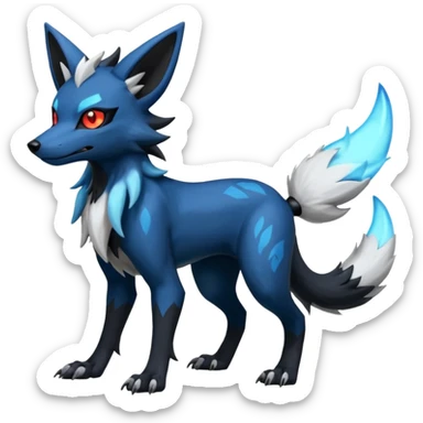 Shiny Dark Edgy Black And Blue Lycanroc-Umbreon-Salandit-Wolf-Fakémon-hybrid-creature (full body)  sticker