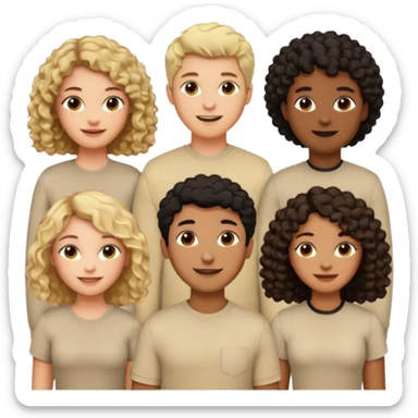 group of people  together ; men and women with brown, blonde, black hair- short hair, long hair and curly hairr wearing beige shirts aesthetic no collar, brown people, white people, black people sticker