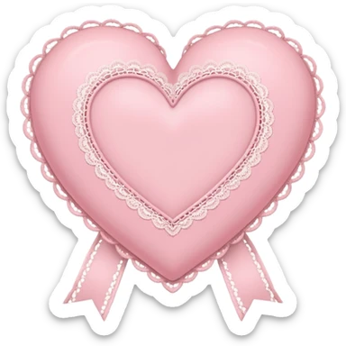 cute baby pink colored heart with lace trimming and with a lace ribbon on the top left, tilted a bit sticker