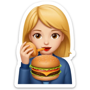 a girl eating a burger sticker