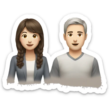 south korean girl and brown haired white guy sticker