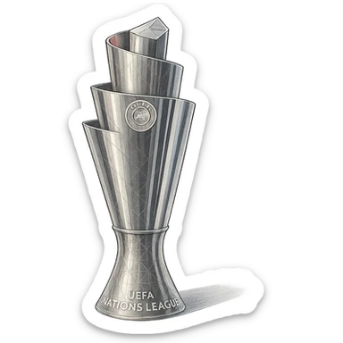 Фотореалистичный и изометричный кубок UEFA Nations League, объемный чуть слегка рисованный стиль, прозрачный фон sticker