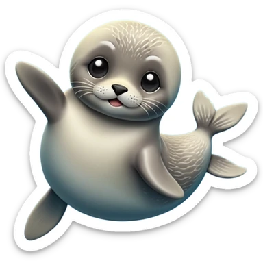 cinematic-seal-realistic-full-body-lounging-emoji,-sleek-body-stretched,-short-smooth-fur-glinting-in-the-sea-breeze,-flippers-tucked-comfortably-beneath-its-body,-large-dark-eyes-filled-with-playful-curiosity sticker