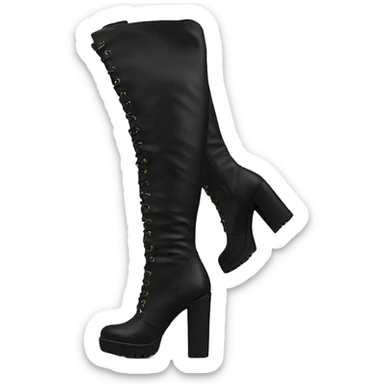 black knee high chunky heel boots sticker