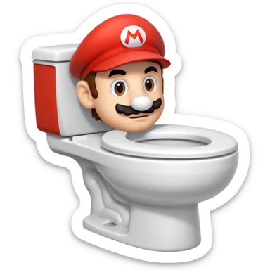 Mario's neck and head only sticking out of the middle of the bowl of a white toilet sticker