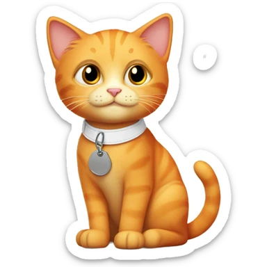 orange cat with a name tag that says “fry” sticker