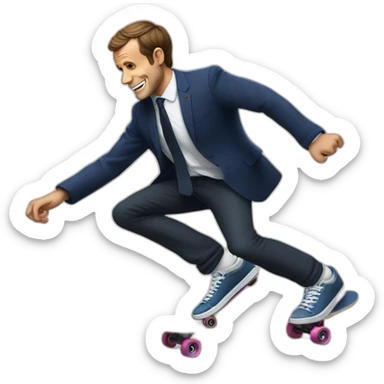 Macron qui dance ave un chat sur un skateboard sticker