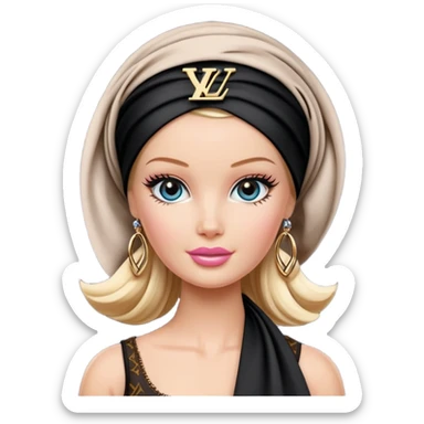 Barbie wearing a louis vuitton black head scarf sticker