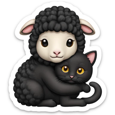 SHeep hugging 1 black cat sticker