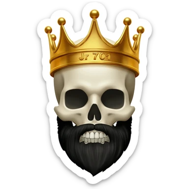 crea una calavera con una corona y barba negra. En la  corona que diga: Jr 701 sticker