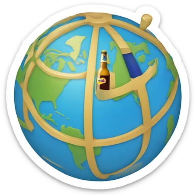 a globe holding a beer sticker