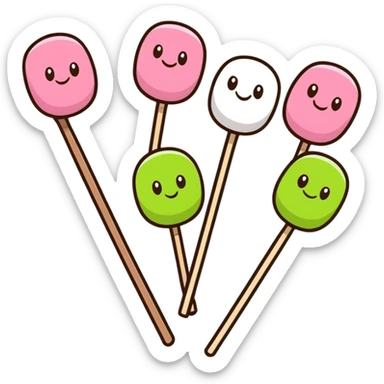 Cute kawaii Japanese dango with happy face, three colorful rice balls on a stick with pink, white, and green colors sticker