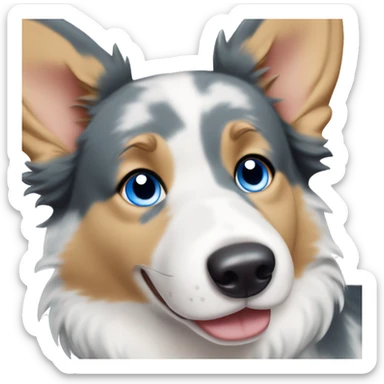 Blue Merle corgi with tan points and a half white face and blue eyes sticker