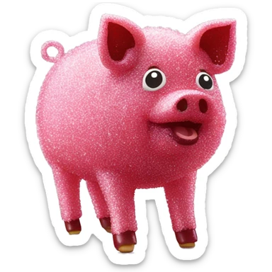 Sparkling Pig made of maroon sparkling sour candy laces andc sweets walking covered in sugar  sticker