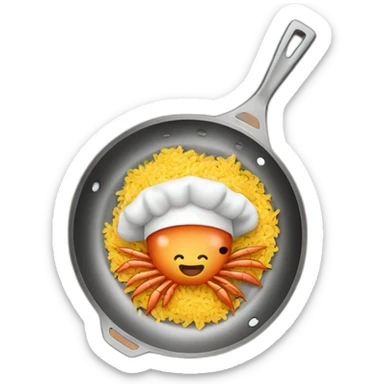 prawn dressed as a cook cooking fried rice in a skillet sticker