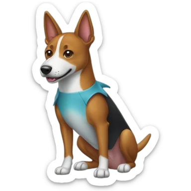Black Basenji wearing shark costume sticker