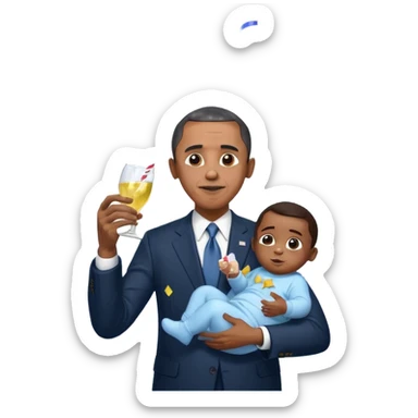 Diddy holding baby oil at a party with balloons and confetti and banners oiled up Obama have dih sticker
