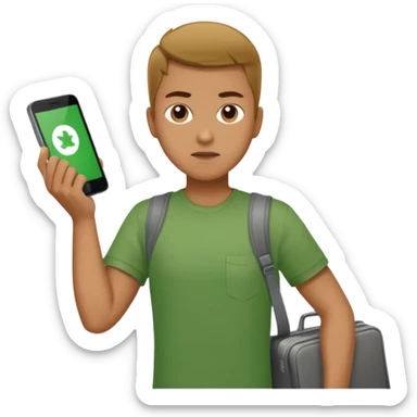 Tourist Character in green Shirt Moving with purpose through the terminal. sticker