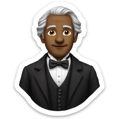 19th century writer in a black tuxedo with a bow tie sticker