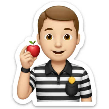 referee emoji, apple style, blowing whistle, black and white striped shirt sticker