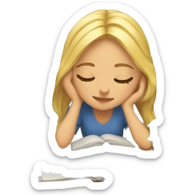 Blonde girl with eyes closed fell asleep studying surrounded by books sticker
