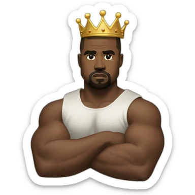 Kanye West flexing his big muscles with a crown sticker