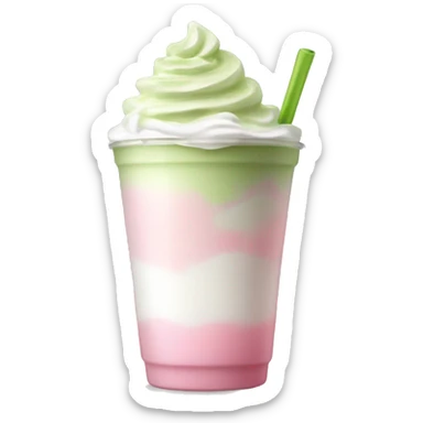 Clear cup with light pink drink, matcha foam on top, white whip cream on top sticker