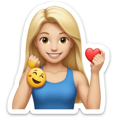 blonde long straight hair young women show biceps emoji sticker