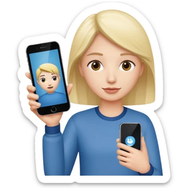 pink video call between one person holding the phone with a person on the phone screen sticker