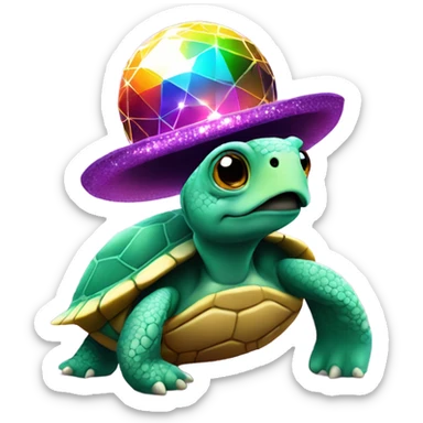 Turtle wearing a disco ball hat sticker