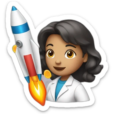 Girl scientist holding rocket sticker