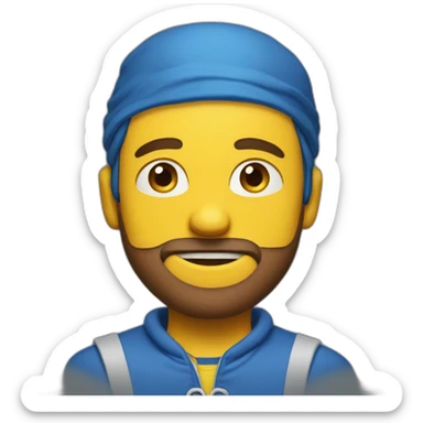 A guy With a blue rair and a yellow bandana in he head with a blue eyes and a blue outfit sticker
