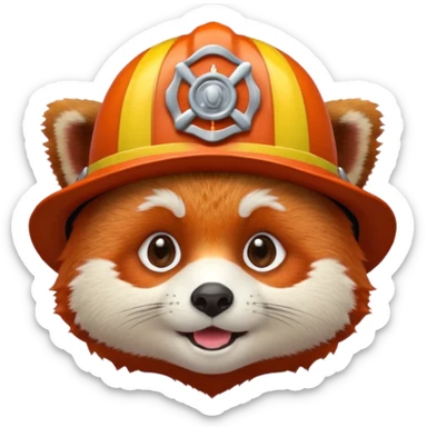 a red Panda head with a fireman's hat  sticker