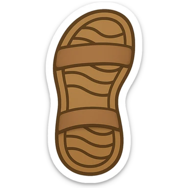 Create an emoji style sandal sole with minimal detail, matching the reference image, with two straps visible from the bottom. The style should reflect the look of apple style emojis with simple and clean design. sticker
