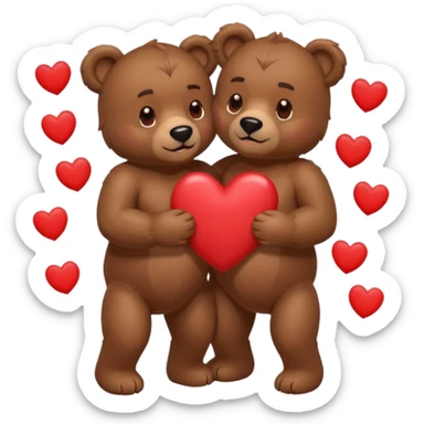 two muscular bears hugging, surrounded by hearts, playful and loving sticker