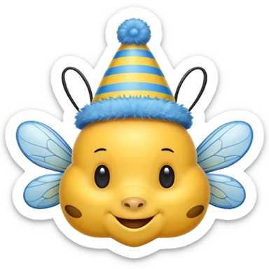 
Bees with blue Birthday Hat, Happy bee with striped party hat sticker