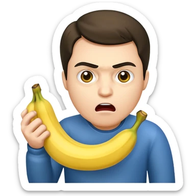Una persona enojada Que tiene la cara Caliente pero a la vez fría sosteniendo una banana sticker