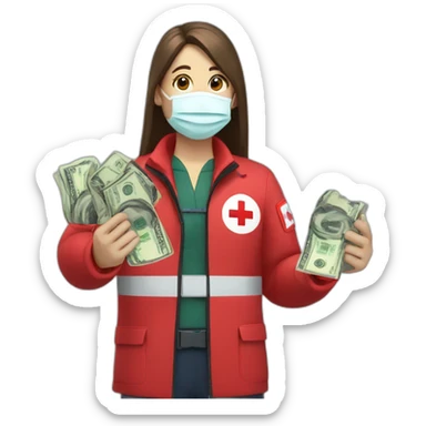 paramedics with red jacket red cross holds money  sticker