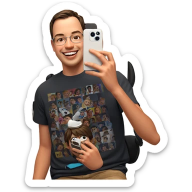 smiling boy taking selfie sticker