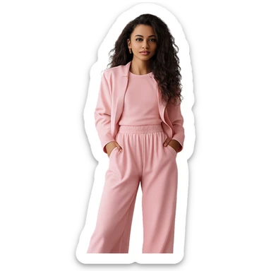 Remove the background, keep only the fashionable woman in pink outfit, realistic style, preserve transparency. sticker