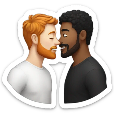 White Man with brown hair and ginger beard kissing white man with black hair sticker