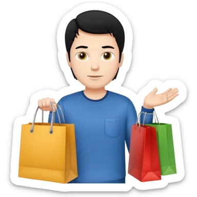 a white man black hair with clothing shopping bag sticker