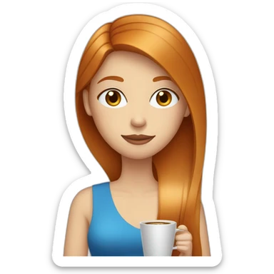 Ginger straight hair and blue eyes woman drinking a coffee sticker