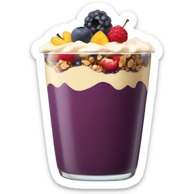 Açaí in a clear cup with layers of fruits and granola and condensed milk sticker