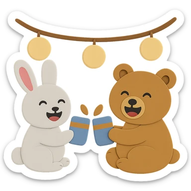 Add a pink color element to both of the bunny's ears so they match, while keeping all other design elements unchanged sticker