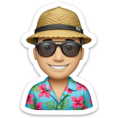 Tiburón playero con camisa hawaiana, lentes negros, y una gorra al revés sticker